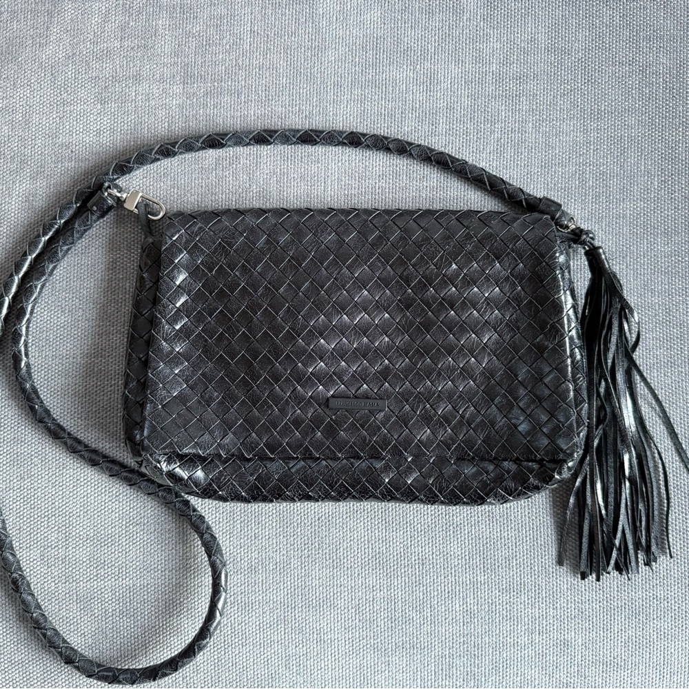 Francesco Biasia BLACK Soft Leather Shoulder Bag Purse W/Tassel